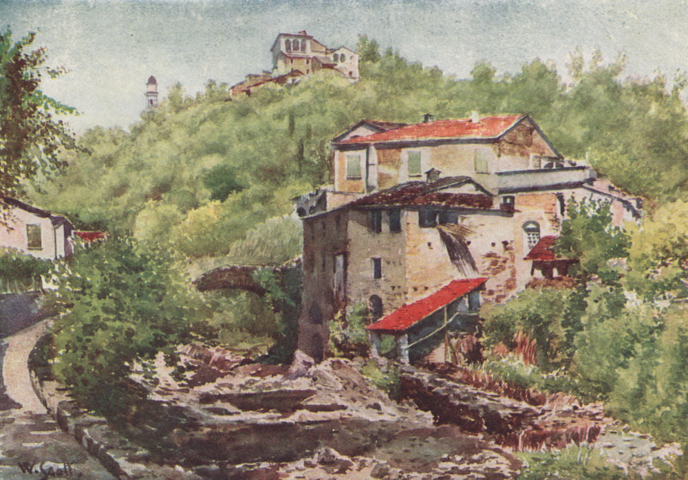 'Olive Mill, Dolcedo' by William Scott. Italy 1907 old antique print picture